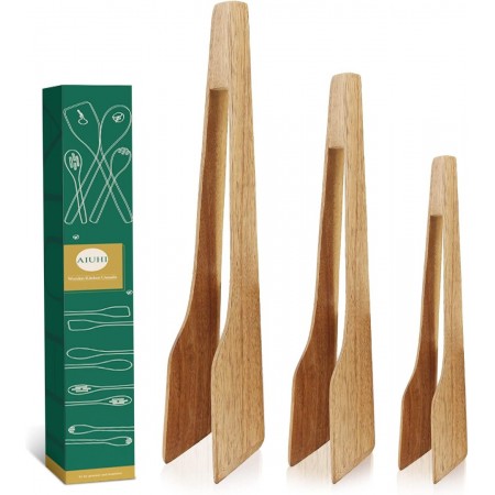 3 Pcs Wooden Tongs Set for Cooking,Wooden Toaster Tongs,Kitchen Tong for Cooking Serving Bread