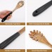 Wooden Spaghetti Server, Wooden Pasta Spoon,13 Inch Teak Wood Spaghetti Fork Pasta Spaghetti Server Serving Spoon Black