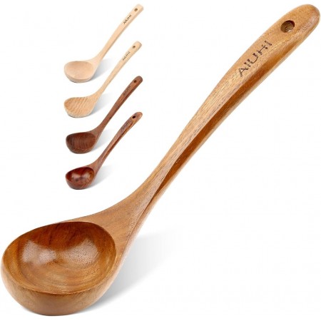 Wooden Ladles for Cooking, 10.8inch Large Spoons for Kitchen,Wood Soup Ladle,Ladles for Serving,Nonstick Spoons for Cooking (Acacia Wood)