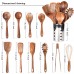 Kitchen Utenails Set with Holder,Kitchen Wooden Utensils for Cooking, Wood Utensil Natural Teak Wood Spoons for Cooking,Wooden Kitchen Utensil Set With Spatula and Ladle (11)