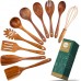 10 Pack Wooden Spoons for Cooking, Teak Wood Kitchen Utensils Set for Non Stick Use, Spatula Set for Stirring, Baking, Non Stick Wooden Utensils for Kitchen