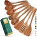 Wood Spoons for Cooking,Nonstick Kitchen Utensil Set,Wooden Spoons Cooking Utensil Set Non Scratch Natural Teak Wooden Utensils for Cooking(Teak 8 Pack)